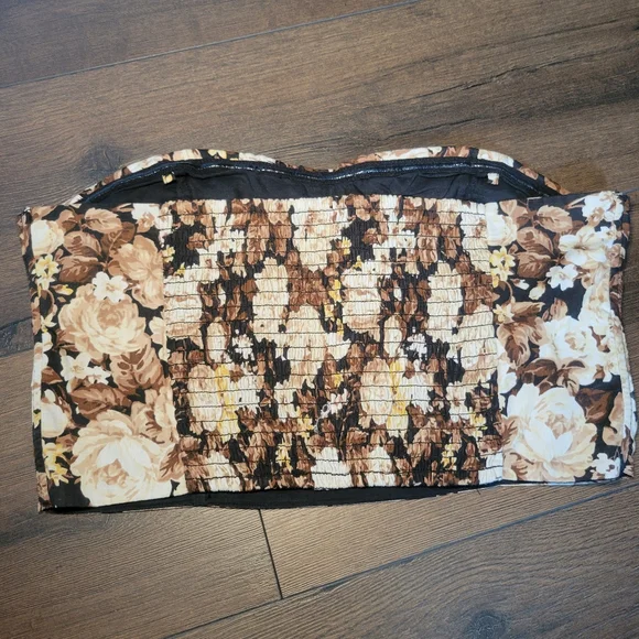 Abercrombie & Fitch Strapless Floral Cream & Brown Top With Boning Womens Size M - Picture 3 of 10